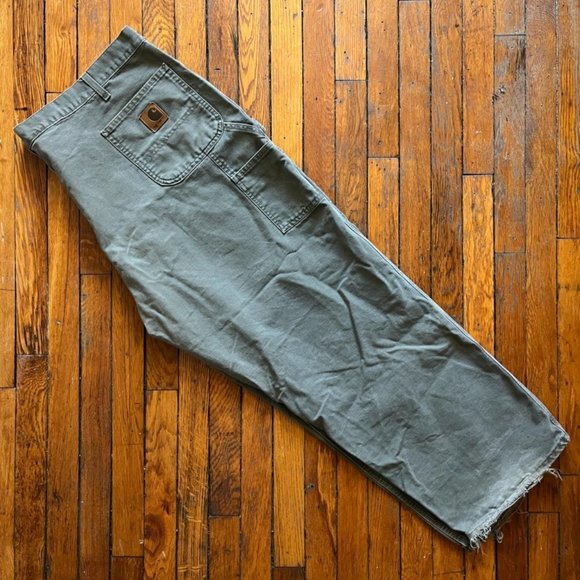 Vintage 90s Carhartt B11 MOS Men Grey Distressed Utility Hammer Loop Jeans Pants - Picture 1 of 7
